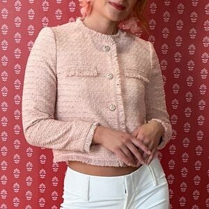 Chic Pink Tweed Jacket and White Pants
